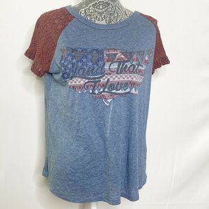 South Main Shirt Women L Blue Red Sleeve "Land Tha